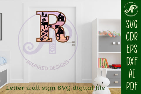 Unicorns Large R wall Letter 3 layer sign SVG APInspireddesigns 