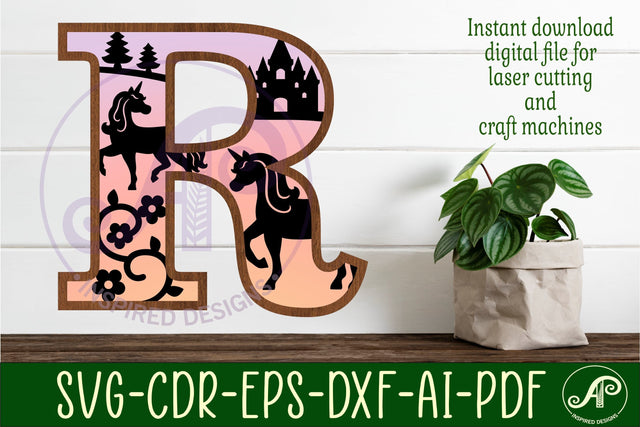 Unicorns Large R wall Letter 3 layer sign SVG APInspireddesigns 