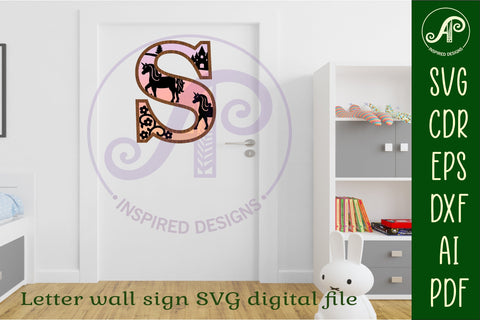 Unicorns Large S wall Letter 3 layer sign SVG APInspireddesigns 