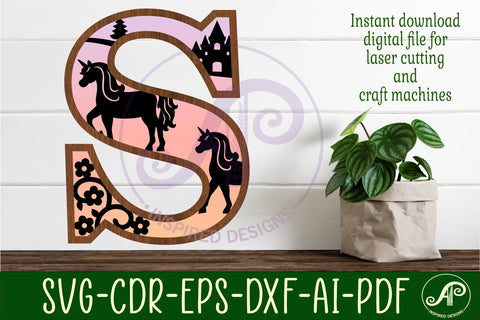 Unicorns Large S wall Letter 3 layer sign SVG APInspireddesigns 
