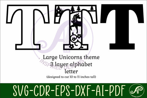 Unicorns Large T wall Letter 3 layer sign SVG APInspireddesigns 
