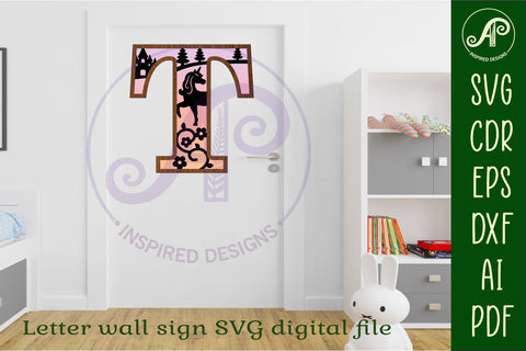 Unicorns Large T wall Letter 3 layer sign SVG APInspireddesigns 