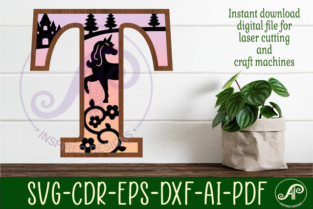 Unicorns Large T wall Letter 3 layer sign SVG APInspireddesigns 