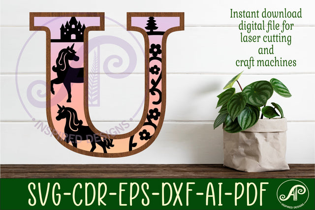 Unicorns Large U wall Letter 3 layer sign SVG APInspireddesigns 