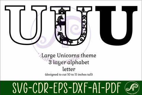 Unicorns Large U wall Letter 3 layer sign SVG APInspireddesigns 