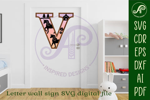 Unicorns Large V wall Letter 3 layer sign SVG APInspireddesigns 