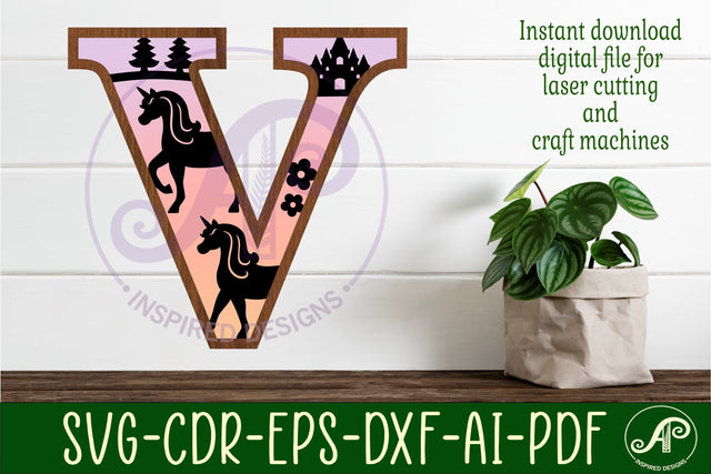 Unicorns Large V wall Letter 3 layer sign SVG APInspireddesigns 