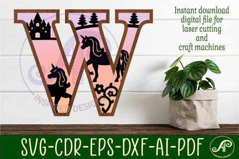 Unicorns Large W wall Letter 3 layer sign SVG APInspireddesigns 