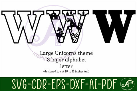 Unicorns Large W wall Letter 3 layer sign SVG APInspireddesigns 
