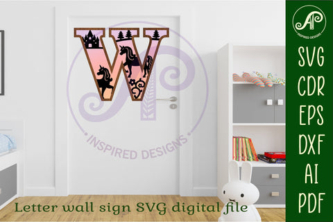 Unicorns Large W wall Letter 3 layer sign SVG APInspireddesigns 