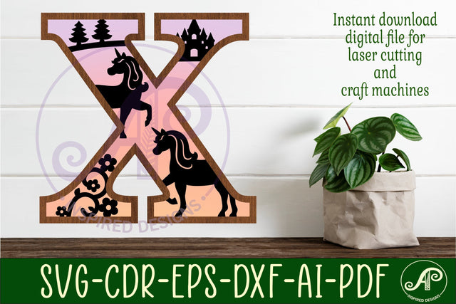 Unicorns Large X wall Letter 3 layer sign SVG APInspireddesigns 