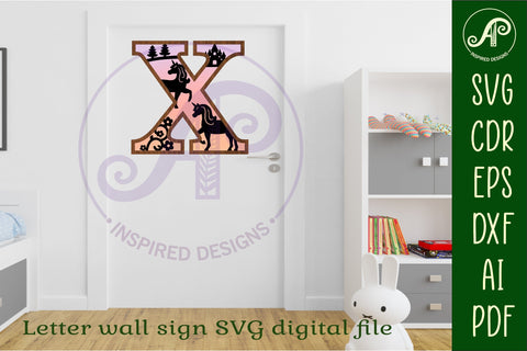 Unicorns Large X wall Letter 3 layer sign SVG APInspireddesigns 