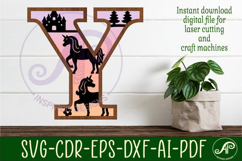 Unicorns Large Y wall Letter 3 layer sign SVG APInspireddesigns 
