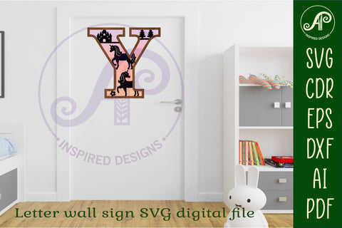 Unicorns Large Y wall Letter 3 layer sign SVG APInspireddesigns 