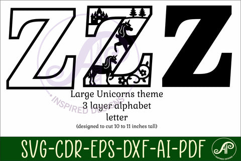 Unicorns Large Z wall Letter 3 layer sign SVG APInspireddesigns 