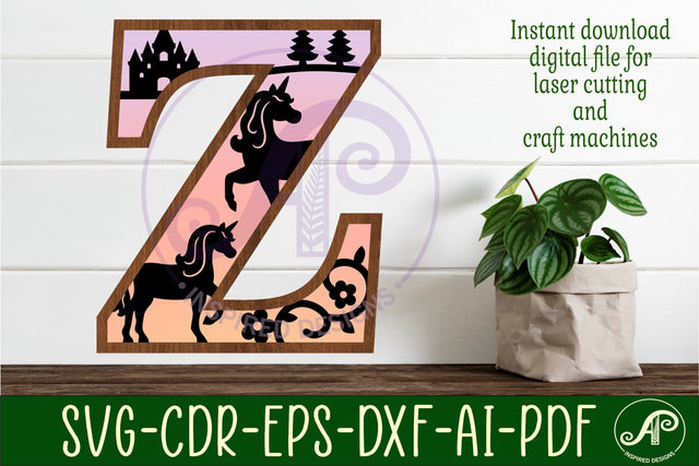 Unicorns Large Z wall Letter 3 layer sign SVG APInspireddesigns 