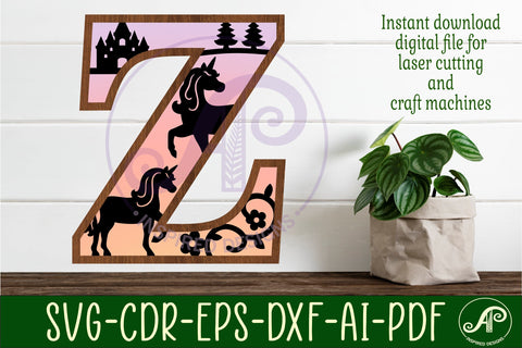 Unicorns Large Z wall Letter 3 layer sign SVG APInspireddesigns 