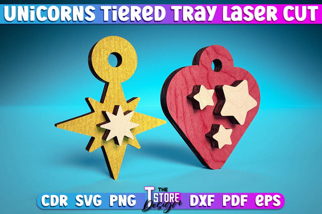 Unicorns Tiered Tray Laser Cut | Tiered Tray Laser Cut Design | CNC Files SVG The T Store Design 