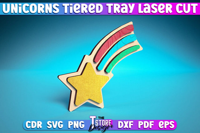 Unicorns Tiered Tray Laser Cut | Tiered Tray Laser Cut Design | CNC Files SVG The T Store Design 