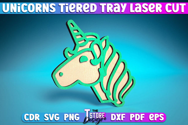 Unicorns Tiered Tray Laser Cut | Tiered Tray Laser Cut Design | CNC Files SVG The T Store Design 