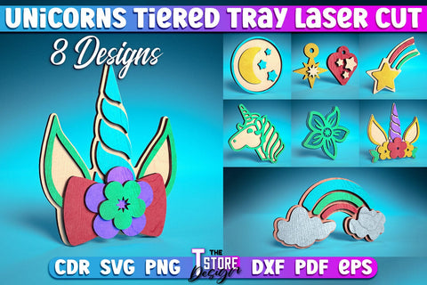 Unicorns Tiered Tray Laser Cut | Tiered Tray Laser Cut Design | CNC Files SVG The T Store Design 