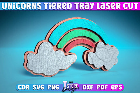 Unicorns Tiered Tray Laser Cut | Tiered Tray Laser Cut Design | CNC Files SVG The T Store Design 