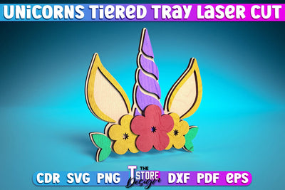 Unicorns Tiered Tray Laser Cut | Tiered Tray Laser Cut Design | CNC Files SVG The T Store Design 