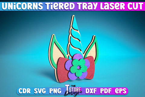 Unicorns Tiered Tray Laser Cut | Tiered Tray Laser Cut Design | CNC Files SVG The T Store Design 