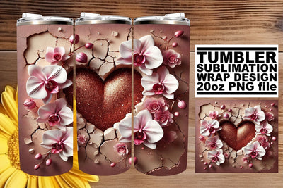 Unique 20oz tumbler wrap, ideal for your sublimation needs! , 3D Heart Sublimation afrosvg 
