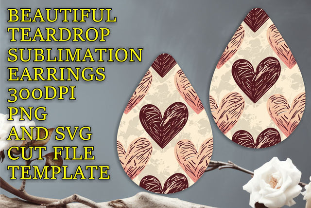 Unique earring design for sublimation, crisp quality PNG, Heart Sublimation HoodArtCraft 