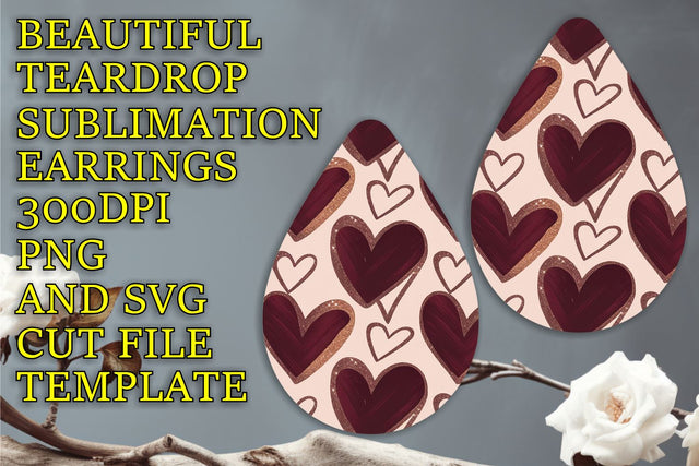 Unique earring design for sublimation, vibrant PNG, Heart Sublimation HoodArtCraft 