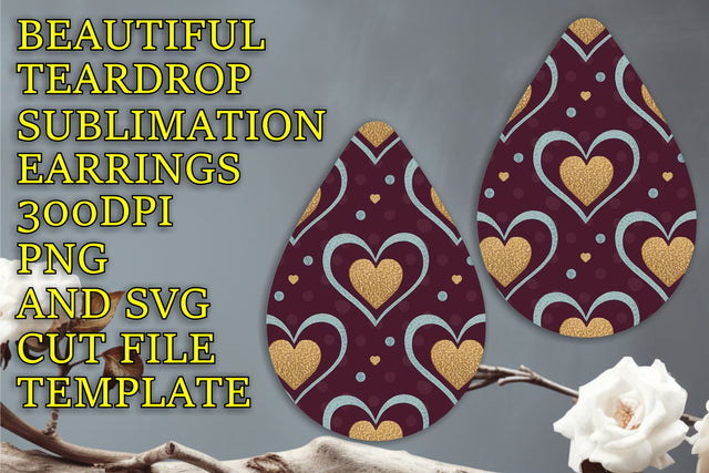 Unique earring design, perfect for sublimation crafts, Heart Sublimation HoodArtCraft 