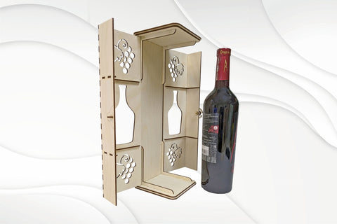 Unique gift wine box, svg dxf vector design laser cutting. Laser bottle pattern, laser cut craft. SVG VectorBY 