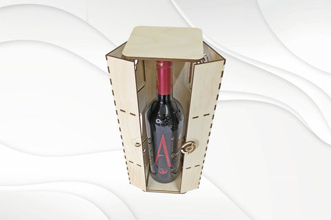 Unique gift wine box, svg dxf vector design laser cutting. Laser bottle pattern, laser cut craft. SVG VectorBY 