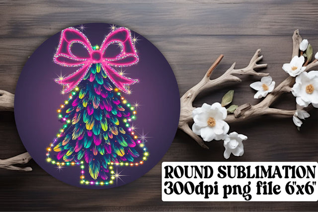 Unique keychain designs, ready for round PNG sublimation! , Neon Xmas Sublimation afrosvg 