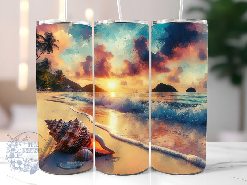 Unique Seashell Beachy 20 oz Skinny Tumbler Sublimation Design, Beach Tumbler Png, Straight & Tapered Tumbler Wrap, Instant Digital Download Sublimation ToriDesigns 