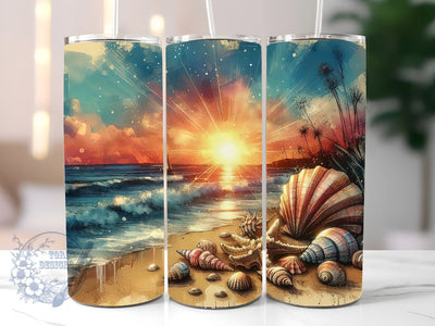 Unique Seashell Beachy 20 oz Skinny Tumbler Sublimation Design, Beach Tumbler Png, Straight & Tapered Tumbler Wrap, Instant Digital Download Sublimation ToriDesigns 