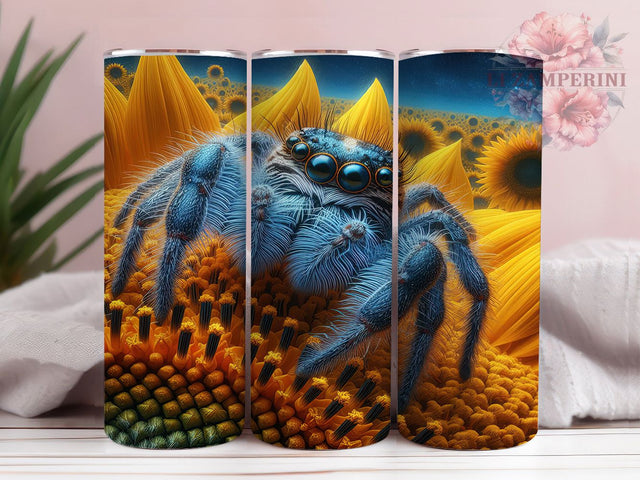 Unique Spring Sunflower Spider Tumbler, Jumping Spider Design, Spring Tumbler Wrap, 20oz Sublimation Mug, Floral Insect Drinkware, Nature Lover Gift, Unique Tumbler Design Sublimation Li Zamperini 