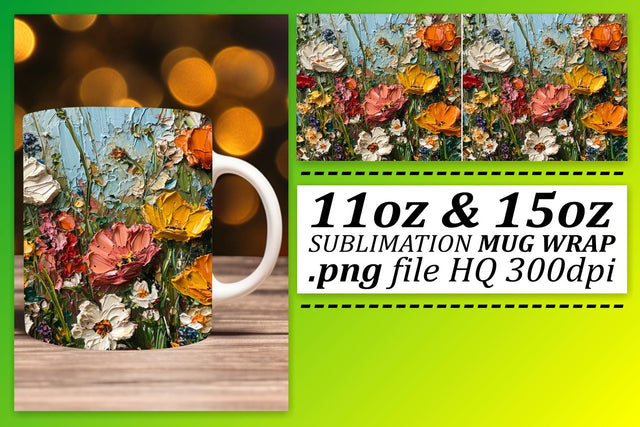 Unique Sublimation Mug Wrap - Oil Painted Florals Sublimation afrosvg 