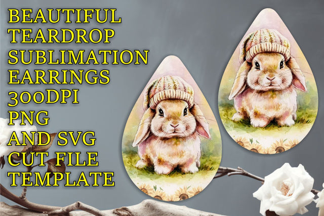 Unique teardrop earrings design, easy-to-edit PNG format, Animals Sublimation HoodArtCraft 