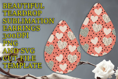 Unique teardrop earrings design, easy-to-edit PNG, Heart Sublimation HoodArtCraft 