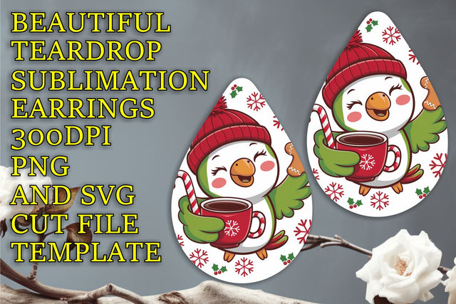 Unique teardrop earrings design, perfect for crafting, Christmas Sublimation HoodArtCraft 