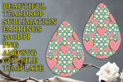 Unique teardrop earrings design, perfect for crafting, Heart Sublimation HoodArtCraft 