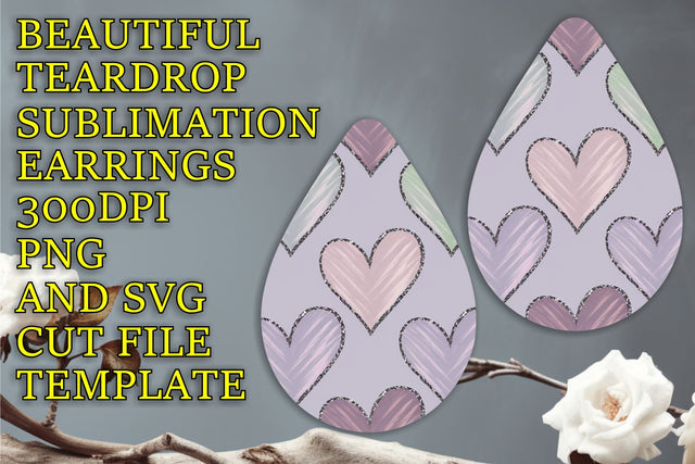 Unique teardrop earrings file, ideal for your projects, Heart Sublimation HoodArtCraft 