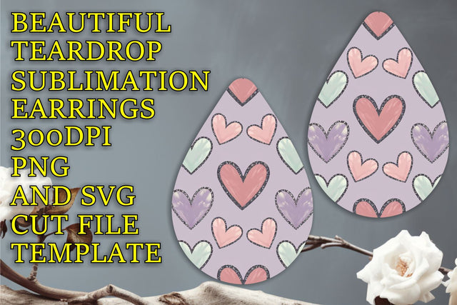 Unique teardrop earrings file, perfect for crafting, Heart Sublimation HoodArtCraft 