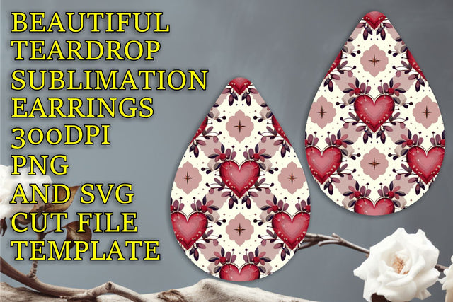 Unique teardrop earrings PNG, perfect for DIY crafts, Heart Sublimation HoodArtCraft 