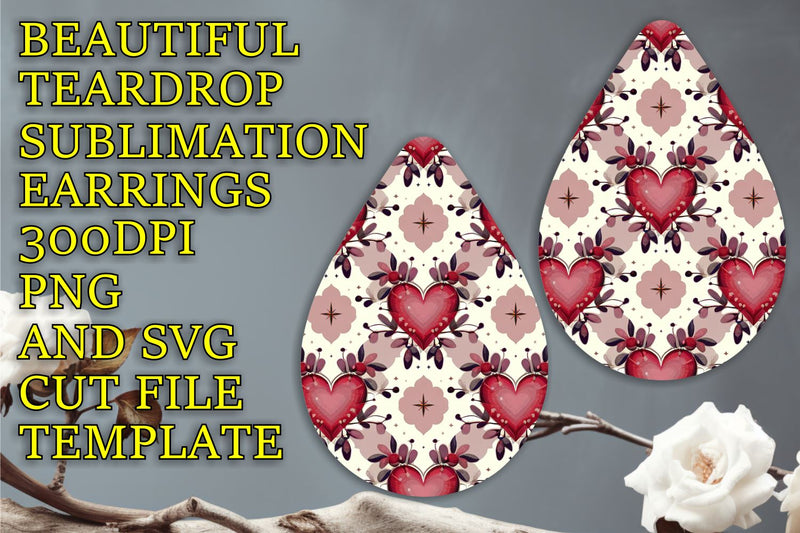 Unique teardrop earrings PNG, perfect for DIY crafts, Heart Sublimation HoodArtCraft 