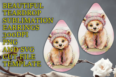 Unique teardrop earrings PNG, perfect for your projects, Animals Sublimation HoodArtCraft 