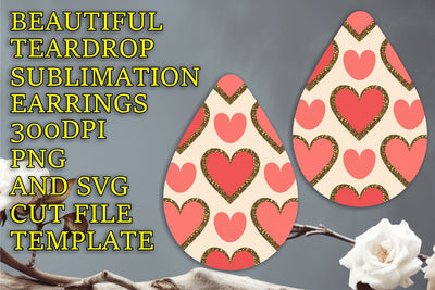 Unique teardrop earrings PNG, ready for creative projects, Heart Sublimation HoodArtCraft 