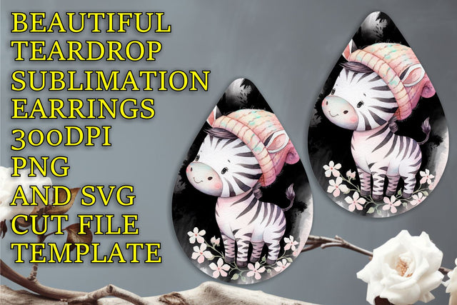 Unique teardrop earrings sublimation template, colorful PNG, Animals Sublimation HoodArtCraft 